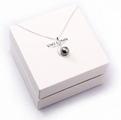 VIKI LYNN Tahitian Cultured Black Pearl Pendant Necklace 9-10mm Round Silver for Women in Kuwait