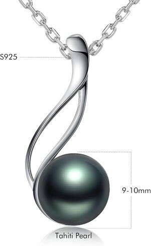 VIKI LYNN Tahitian Cultured Black Pearl Pendant Necklace 9-10mm Round Silver for Women in Kuwait
