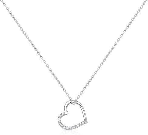رايلين اند بيف. قلادة من الفضة الاسترلينية عيار 925 بتصميم قلب من لامور كوليكشن مقاس 16 انش + 2 انش، قلادة للنساء والفتيات مع قطعة قماش للتلميع وصندوق حماية وشنطة مخملية برباط, فضة استرلينية in Kuwait