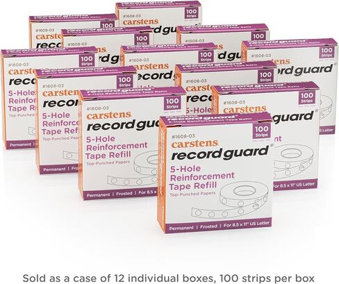 Carstens Record® Guard® Telem-Admive Hole Behencording شريط تعبئة ، 5 ثقوب لأوراق بحجم الحرف المثقبة ، ملصق تعزيز الثقب ، Frosted (1608-03) in Saudi Arabia