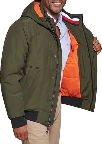 Tommy Hilfiger Men's Arctic Cloth Hooded Utility Bomber, Black, Medium in Saudi Arabia