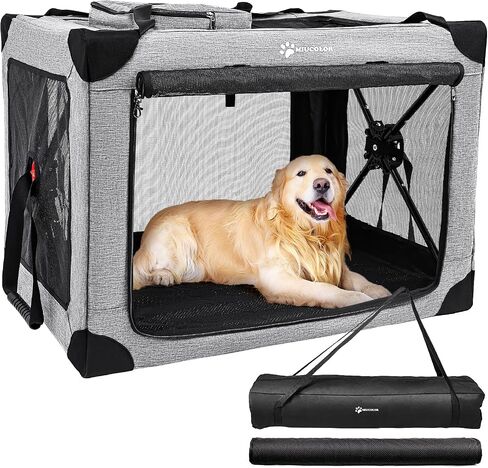 MIU COLOR Collaspsible Quick Installation Dog Crate - 37 Inch Portable Travel for Large Dog, 3-Door Foldable Dog Cage with Windows and Soft mat, Indoor & Outdoor in Saudi Arabia