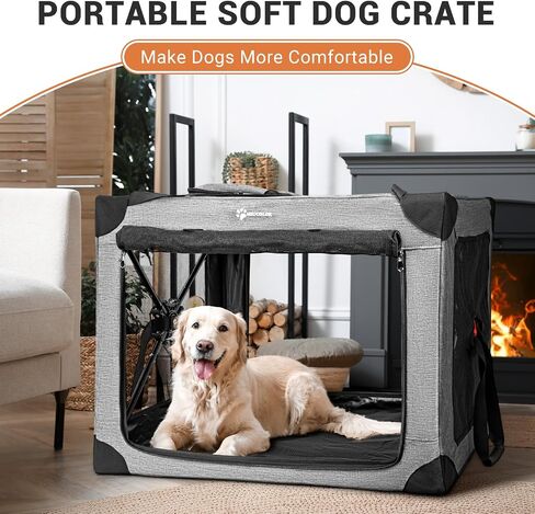 MIU COLOR Collaspsible Quick Installation Dog Crate - 37 Inch Portable Travel for Large Dog, 3-Door Foldable Dog Cage with Windows and Soft mat, Indoor & Outdoor in Saudi Arabia