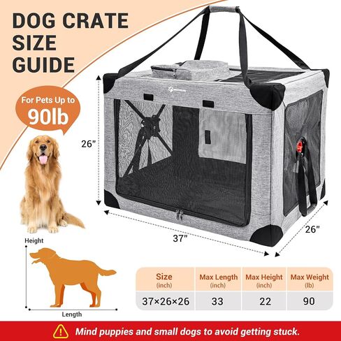 MIU COLOR Collaspsible Quick Installation Dog Crate - 37 Inch Portable Travel for Large Dog, 3-Door Foldable Dog Cage with Windows and Soft mat, Indoor & Outdoor in Saudi Arabia