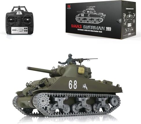 TOUCAN RC HOBBY Henglong 1/16 Customized 7.0 M4A3 Sherman RC Tank 3898 Barrel Recoil 360° Metal in Kuwait