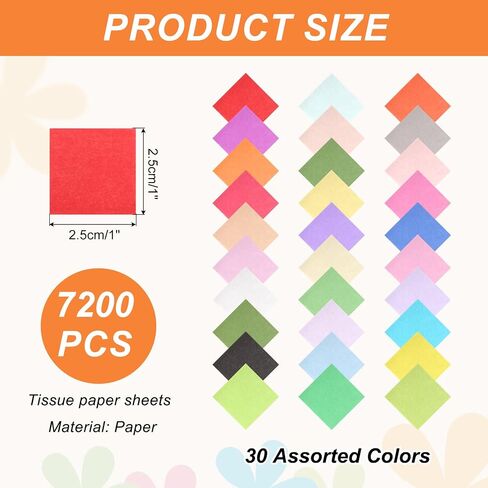 MECCANIXITY 6000Pcs Colored Tissue Paper Squares, 1x1 Inch 30 Assorted Colors Bleeding Crepe Art Paper for Crafts, Collage Supplies in Saudi Arabia