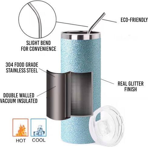 Personalized 20oz Glitter Tumbler With Floral Motif - Custom Name Insulated Cup, Perfect Gift For Her (Blue) in Saudi Arabia