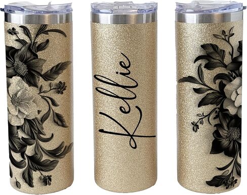 Personalized 20oz Glitter Tumbler With Floral Motif - Custom Name Insulated Cup, Perfect Gift For Her (Blue) in Saudi Arabia