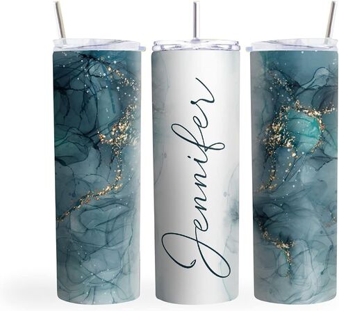 20oz Skinny Tumbler Personalized Marble Design - Stainless Steel Double Wall Insulated Cup With Lid And Straw (Purple) in Saudi Arabia