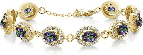 Gem Stone King 18K Yellow Gold Plated Silver Green Simulated Emerald Tennis Bracelet For Women (15.28 Cttw, Gemstone Birthstone, Oval 7X5MM, 7.5 Inch) in Saudi Arabia