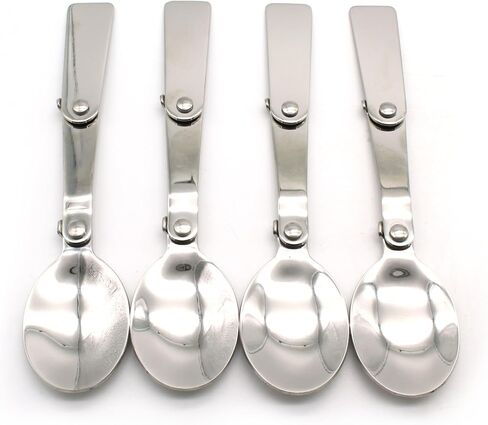 TMAX 4 pc Stainless Steel Two Folding Camping Spoon Dish Washer Safe, 3 Inch Folding Length in Saudi Arabia