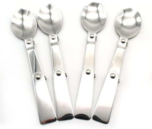 TMAX 4 pc Stainless Steel Two Folding Camping Spoon Dish Washer Safe, 3 Inch Folding Length in Saudi Arabia