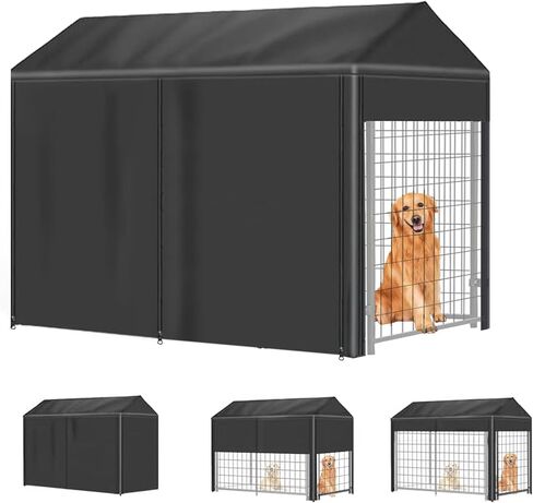 Outdoor Dog Kennel Cover 8'Dx4'Wx6'H Black Heavy-Duty Waterproof Dog Kennels Cover - Length-Adjustable Large Dog Kennel Covers （Cover Only） in Kuwait