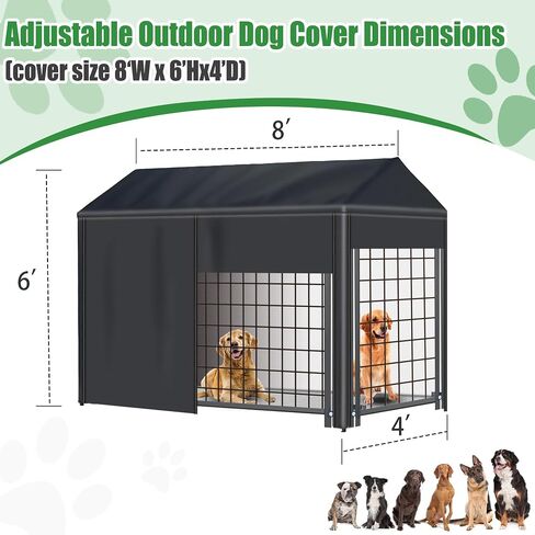 Outdoor Dog Kennel Cover 8'Dx4'Wx6'H Black Heavy-Duty Waterproof Dog Kennels Cover - Length-Adjustable Large Dog Kennel Covers （Cover Only） in Kuwait