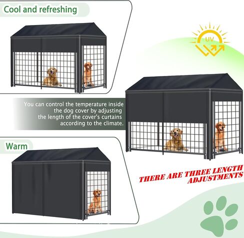 Outdoor Dog Kennel Cover 8'Dx4'Wx6'H Black Heavy-Duty Waterproof Dog Kennels Cover - Length-Adjustable Large Dog Kennel Covers （Cover Only） in Kuwait