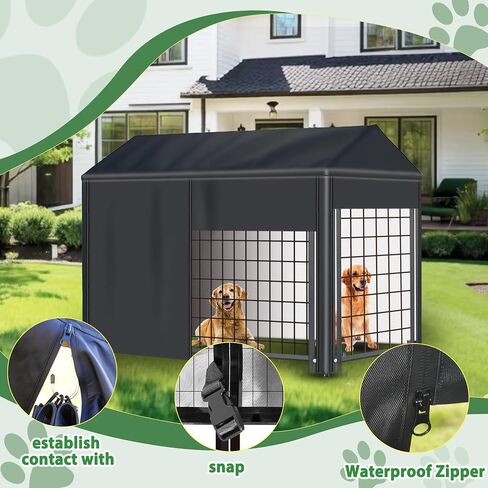 Outdoor Dog Kennel Cover 8'Dx4'Wx6'H Black Heavy-Duty Waterproof Dog Kennels Cover - Length-Adjustable Large Dog Kennel Covers （Cover Only） in Kuwait