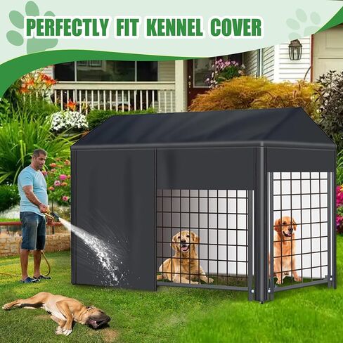 Outdoor Dog Kennel Cover 8'Dx4'Wx6'H Black Heavy-Duty Waterproof Dog Kennels Cover - Length-Adjustable Large Dog Kennel Covers （Cover Only） in Kuwait