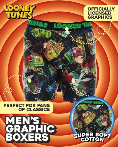COCO BRANDS Looney Tunes Men's Boxer Briefs - No Fly, Anti-Chafing Stitching, Comfort Shaped/Cotton Lined Crotch in Kuwait