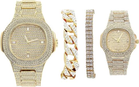 Bling'ed Out King and Queen Hip Hop Watch Set Perfect for Power Couples!! to Flaunt On and Off The Dance Floor - ST10325/ST10364 His and Hers in Saudi Arabia
