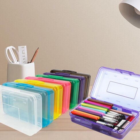صندوق قلم رصاص ، علبة قلم رصاص صافية ، بلاستيك كبير من بلاستيك أقلام الرصاص صندوق قلم تلوين مع غطاء محكم القابل للتكديس للأطفال كبار أقلام أقلام. in Kuwait