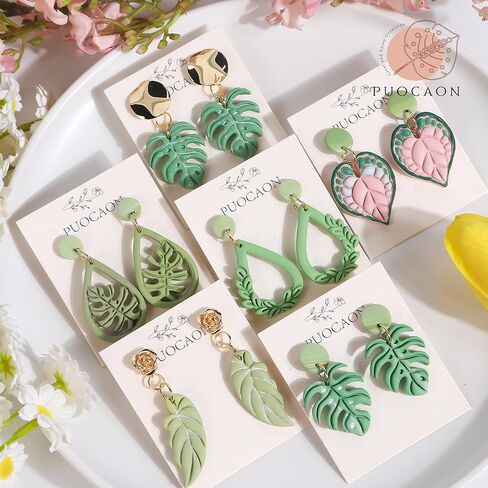 Puocaon Tropical Leaf Polymer Clay Cutters - 10 Pcs Monstera Leaves Clay Earrings Making Kit Botanical Plant Stud Cutters for Earrings Jewelry Making in Saudi Arabia