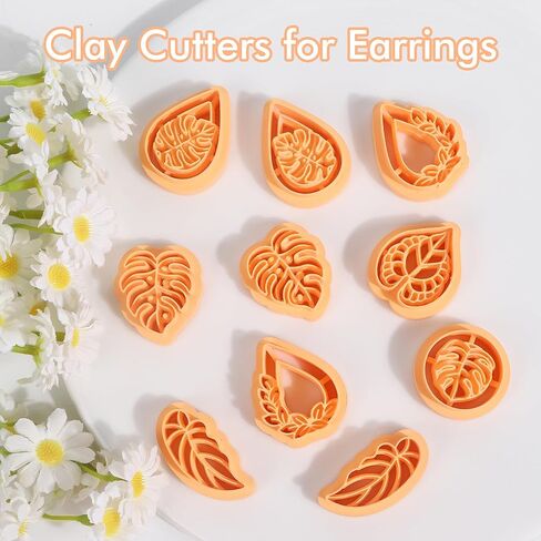 Puocaon Tropical Leaf Polymer Clay Cutters - 10 Pcs Monstera Leaves Clay Earrings Making Kit Botanical Plant Stud Cutters for Earrings Jewelry Making in Saudi Arabia