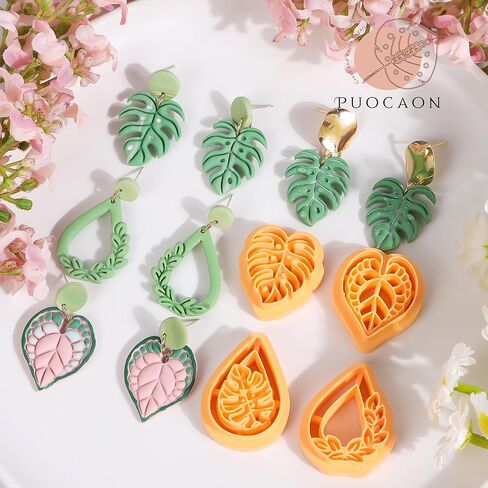 Puocaon Tropical Leaf Polymer Clay Cutters - 10 Pcs Monstera Leaves Clay Earrings Making Kit Botanical Plant Stud Cutters for Earrings Jewelry Making in Saudi Arabia