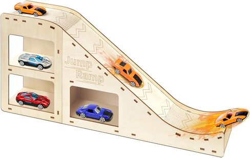 Toy Cars Jump Ramp, Toy Car Track Set for Hot Wheels, Race Cars Track for Hot Wheels and Diecast Cars, Playing/Storage/Display/Race Track Set, Wood Jump Ramp for Hot Wheels Cars and Montessori 02 in Kuwait