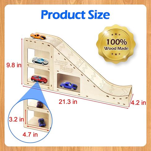 Toy Cars Jump Ramp, Toy Car Track Set for Hot Wheels, Race Cars Track for Hot Wheels and Diecast Cars, Playing/Storage/Display/Race Track Set, Wood Jump Ramp for Hot Wheels Cars and Montessori 02 in Kuwait