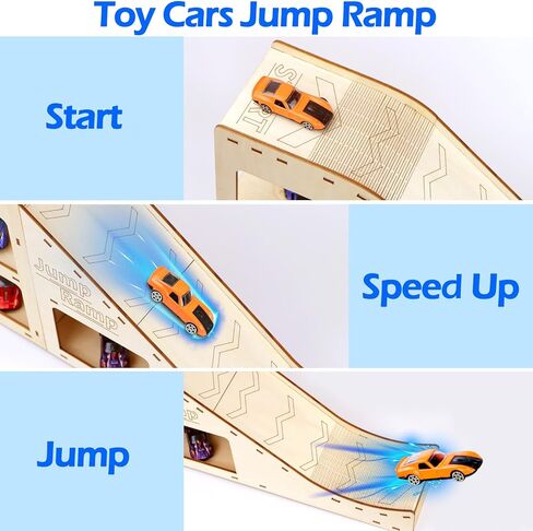 Toy Cars Jump Ramp, Toy Car Track Set for Hot Wheels, Race Cars Track for Hot Wheels and Diecast Cars, Playing/Storage/Display/Race Track Set, Wood Jump Ramp for Hot Wheels Cars and Montessori 02 in Kuwait