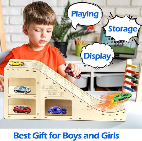 Toy Cars Jump Ramp, Toy Car Track Set for Hot Wheels, Race Cars Track for Hot Wheels and Diecast Cars, Playing/Storage/Display/Race Track Set, Wood Jump Ramp for Hot Wheels Cars and Montessori 02 in Kuwait