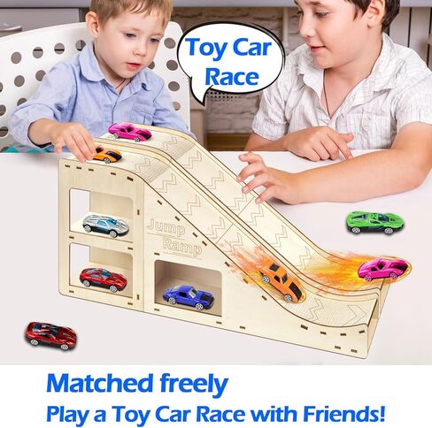 Toy Cars Jump Ramp, Toy Car Track Set for Hot Wheels, Race Cars Track for Hot Wheels and Diecast Cars, Playing/Storage/Display/Race Track Set, Wood Jump Ramp for Hot Wheels Cars and Montessori 02 in Kuwait