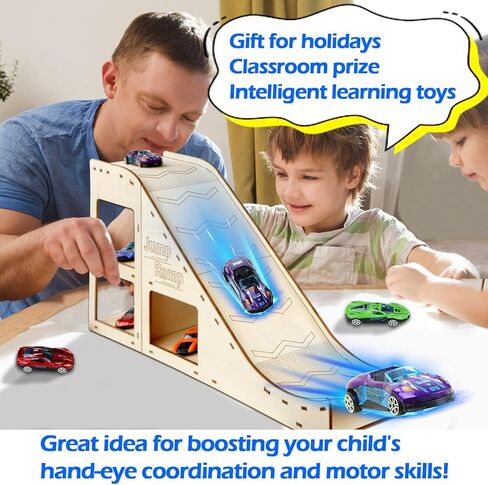 Toy Cars Jump Ramp, Toy Car Track Set for Hot Wheels, Race Cars Track for Hot Wheels and Diecast Cars, Playing/Storage/Display/Race Track Set, Wood Jump Ramp for Hot Wheels Cars and Montessori 02 in Kuwait