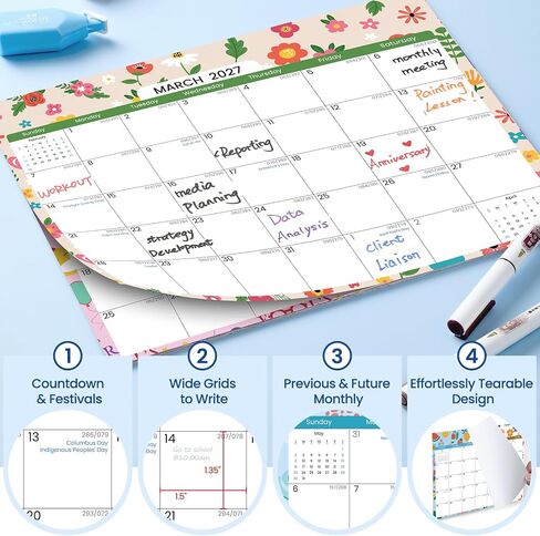2025.7-2027.6 Magnetic Calendar for Refrigerator with 2 Pack Magnetic Note Pad for Fridge, 2 Year from July 2025 to June 2027 with Seasonal Patterns, Aesthetic Magnet Wall Calendar, 24 Monthly Refrigerator Calendars -- 11''*8.5'' in Saudi Arabia