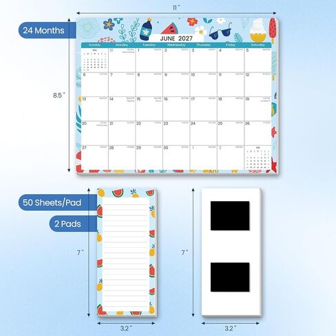 2025.7-2027.6 Magnetic Calendar for Refrigerator with 2 Pack Magnetic Note Pad for Fridge, 2 Year from July 2025 to June 2027 with Seasonal Patterns, Aesthetic Magnet Wall Calendar, 24 Monthly Refrigerator Calendars -- 11''*8.5'' in Saudi Arabia