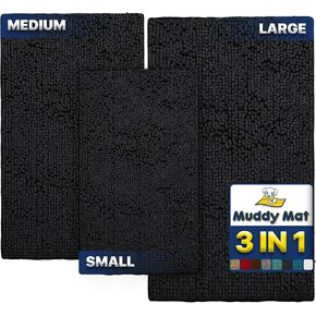 Muddy Mat® Pack of 3 Highly Absorbent Microfiber Dog Door Mat and Pet Rug, Non Slip Thick Washable Area Mat Soft Chenille for Kitchen Bathroom Bedroom and Outdoor - Grey Small, Medium & Large