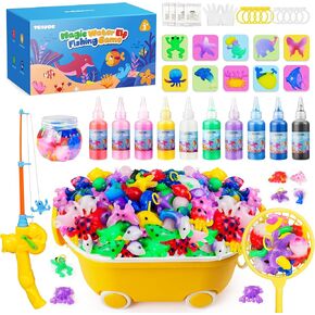 TECJOE Magic Water Elf Toy Kit, DIY Aqua Fairy Water Gel Kit with 10 Molds & 10 Colors, Fishing Game, Includes Storage Case & Display Bottle, Creative Arts & STEM Sensory Toy for Kids