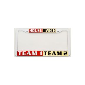House Divided Custom Mirror Laser Cut Inlaid Acrylic License Plate Frame Personalized Vanity Auto Tag Border