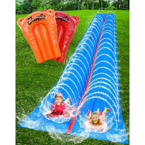 JAMBO 30FT x 8FT XXL MEGA Water Slide and 2 Bodyboard Updated Model– Extra Long Extra Wide Slip Splash and Slide for Kids, Heavy Duty Backyard Lawn Waterslide, Outdoor Water Toy, Splash Mat Splash Pad