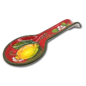 Italian Ceramic Spoon Rest for kitchen counter - Lemon Red Hand Painted Spoon Holder- Made in ITALY Tuscany - Italian Pottery spoon holder for stove top - Home Decor Ceramics Spoon rest for stove top