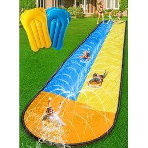 Slip and Water Slip，Water Slide for Kids Backyard 22ft*3 Lane Color-Block,Surrounding Sprinkler Summer Toys for Kids Outdoor with 3 Bodyboards