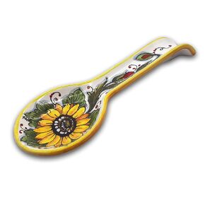 Italian Ceramic Spoon Rest for kitchen counter - Sunflower Hand Painted Spoon Holder- Made in ITALY Tuscany - Italian Pottery spoon holder for stove top - Home Decor Ceramics Spoon rest for stove top