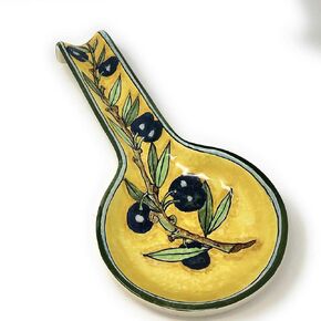 CERAMICHE D'ARTE PARRINI - Italian Ceramic Spoon Rest Holder Decorated Olives Pottery Art Hand Painted Made in ITALY Tuscan