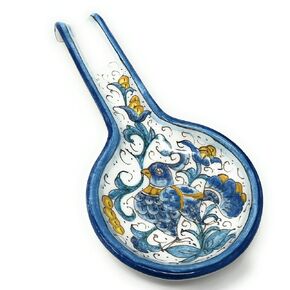 CERAMICHE D'ARTE PARRINI - Italian Pottery Ceramic Lalde Spoon Rest Holder Pattern Birds Pottery Art Hand Painted Made in ITALY Tuscany Florence