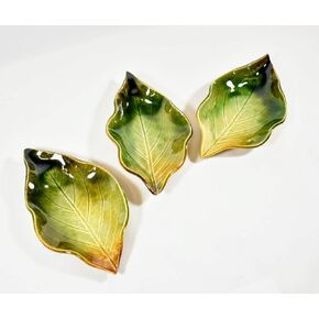 Earthen Vessels Pottery, Stoneware Hydrangea Leaf Dish Set, Spoon Rest, Trinket Dish in Summer Greens