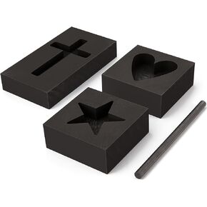 4 Pieces Graphite Ingot Molds,Upgrade Heart Star Cross Mold Stir Rod Stick Set, Casting Mould Metal Refining Scrap Melting for Gold Silver Aluminum Copper Brass Zinc