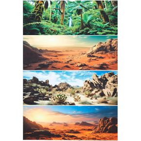 Breling 4 Pcs 30 x 11.8 Inch Reptile Habitat Background with Nano Glue Gobi Sun Cactus Stone and Green Tree Fern Stream Terrarium Background Polyester Durable Aquarium Accessories