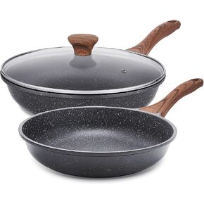 Sensarte nonstick pan المقلاة ، مقالي عجة الطلاء الخزفية البيضاء ، مقلاة أدوات الطهي الصحية ، خالية من PTFE & PFAS (9.5+11+12.5 بوصة)