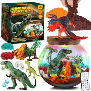 Dinosaur Terrarium Kit for Boys - Dinosaur Toys for Kids - DIY Your Own Light Up Terrarium Kit World - Christmas Birthday Dinosaur Gifts for Boys and Kids 5-7