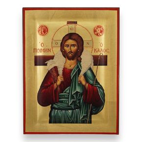 Christ the Good Shepherd Icon- Premium Quality Greek Orthodox Byzantine Icon, Handmade on Natural Solid Wood, Gift Ready - Ships in a Box